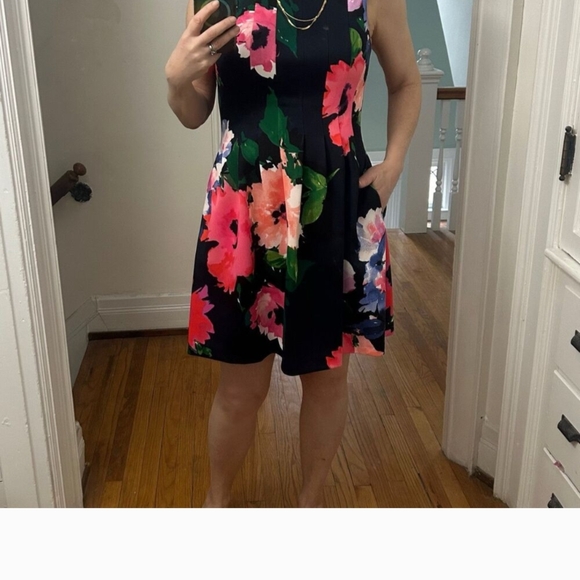 Vince Camuto Floral Midi Dress - Black and Pink - Picture 3 of 7